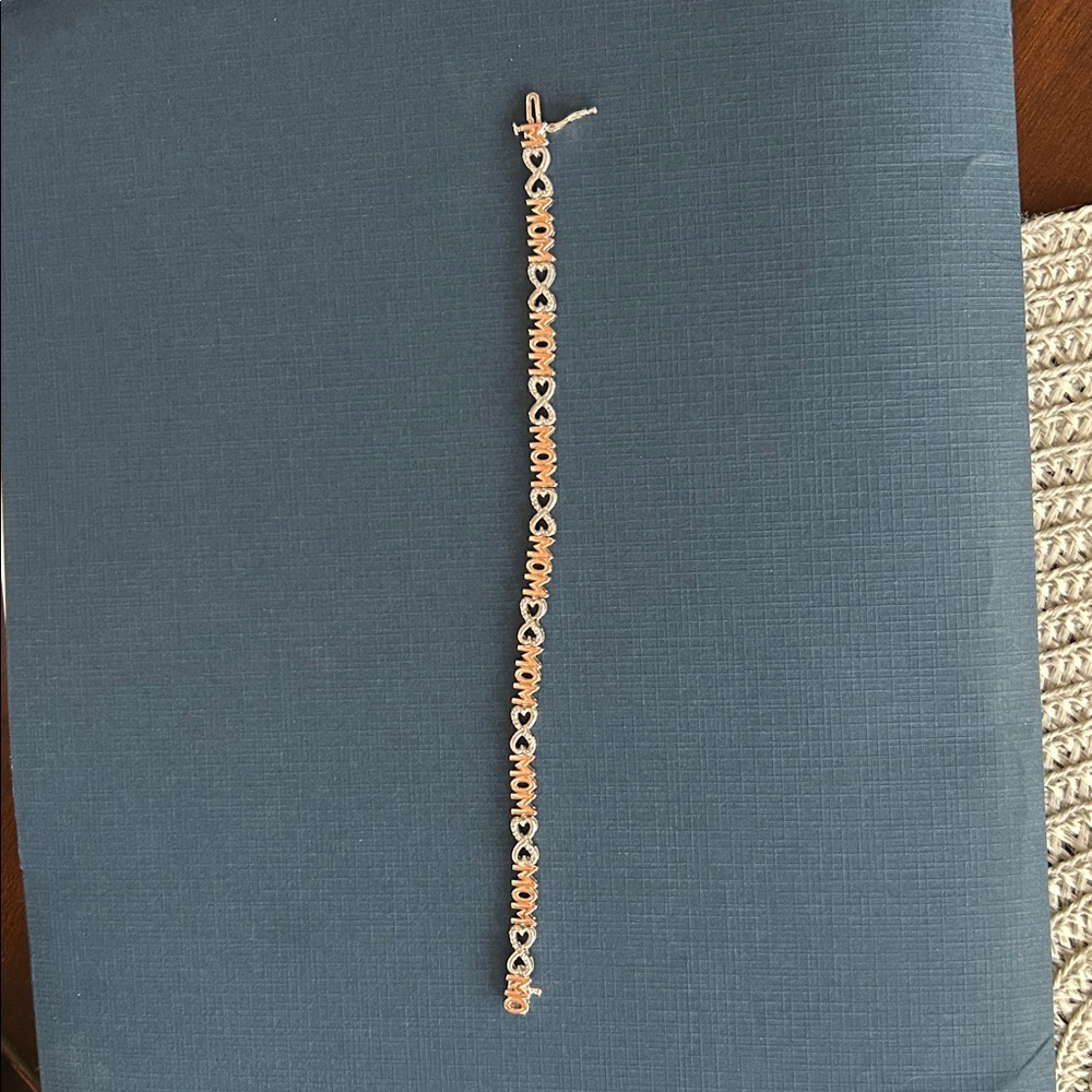 Sterling 'MOM' Heart Link Bracelet - Rose Gold & Silver with Diamond accents - Picture 7 of 7